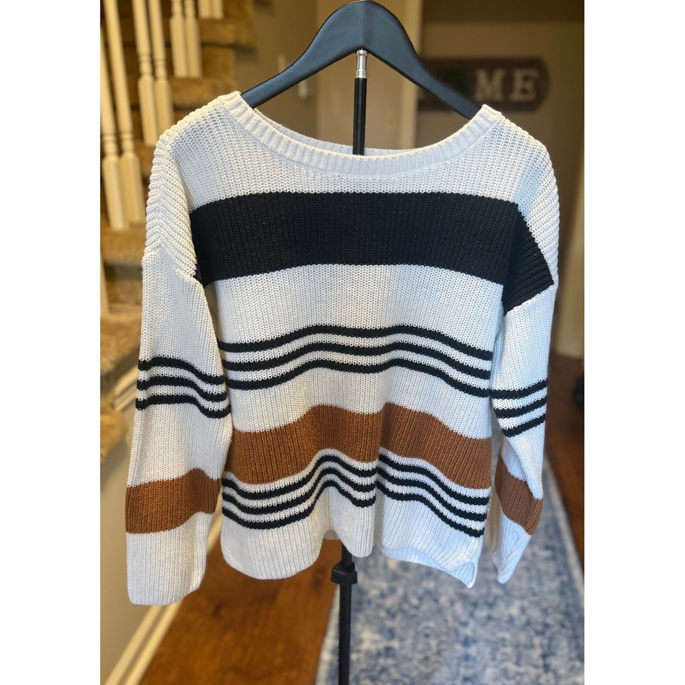 Marled Reunited Clothing Striped Knit Sweater Cream Black Brown Medium